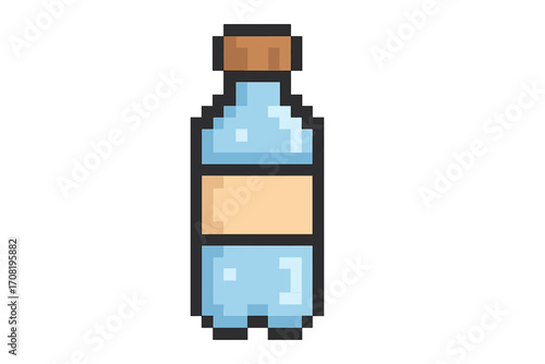 Pixel art water bottle icon. 8-bit drink symbol for retro game asset. Vector illustration of a plastic beverage container. Isolated minimalist sprite for a video game.
