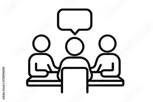 Business meeting line icon. Job interview, recruitment, and conference concept. Teamwork, communication, and presentation. Group discussion, negotiation, or consulting.