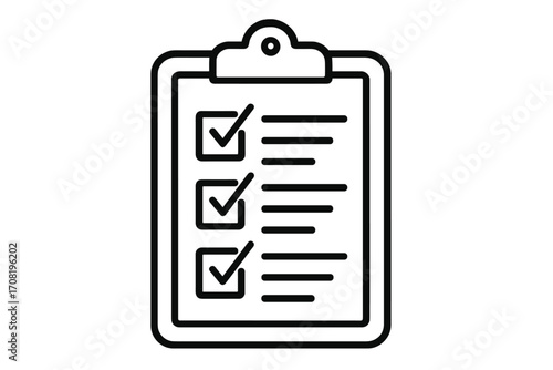 Clipboard with checklist vector icon. To-do list, completed tasks. Survey, exam, or poll concept. Business management, planning and organization. Project management success.
