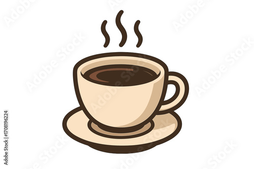 Coffee cup icon vector illustration. Hot drink, morning beverage concept. Simple cartoon mug with steam for cafe menu or coffee shop logo. Espresso, latte, americano design.