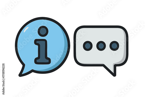 Information icon in a speech bubble and chat message symbol. Vector illustration for communication, dialogue, customer service, support, help desk, FAQ, contact us, user assistance.