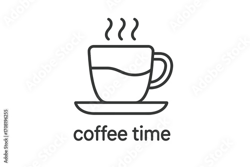 Coffee time vector line icon. Hot drink mug with steam symbol for cafe menu or coffee shop logo. Simple outline illustration for morning break, beverage sign, web design.
