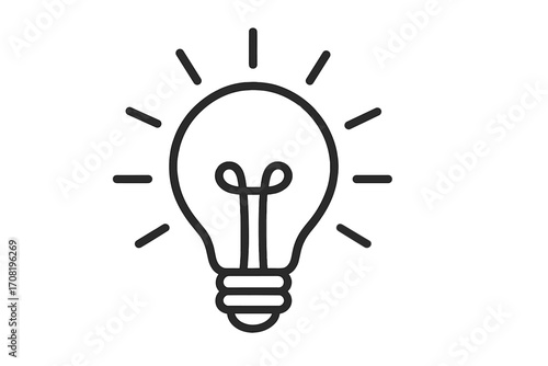 Lightbulb icon for idea and creativity concept. Innovation, solution, and inspiration symbol. Electric lamp outline pictogram. Vector illustration for energy and thinking.