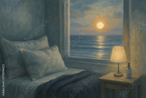 Serene Sunset Ocean View from Bedroom Window