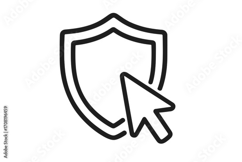 Cyber security icon with shield and cursor. Online data protection concept for internet safety and privacy. Secure click, web guard, antivirus, or firewall vector logo.
