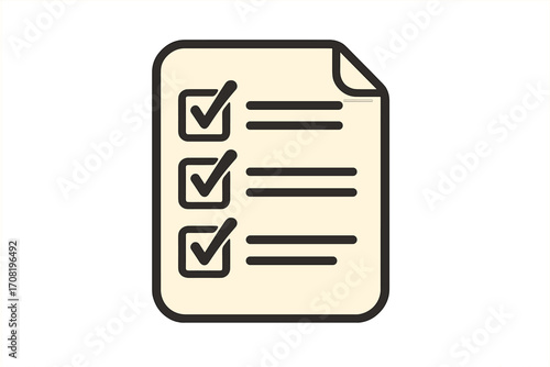 Checklist icon, to-do list symbol for planning and task management. Vector cartoon illustration of a document with completed tasks and checkmarks. Survey, form, or schedule concept.