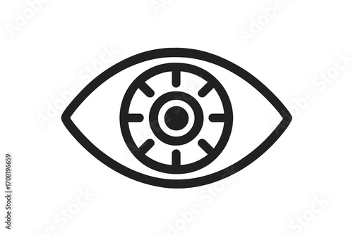 Eye icon vector. Vision symbol. Linear outline illustration. Concept for technology, security, surveillance, observation, sight. Bionic eye logo for futuristic tech and science.