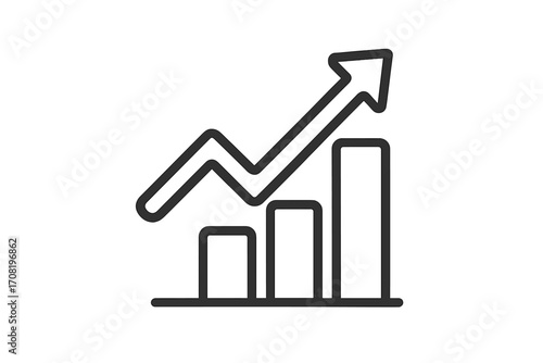Growth chart icon for business success and financial progress. Market increase graph with arrow up. Investment profit, data analysis, and statistics report diagram symbol. Vector.