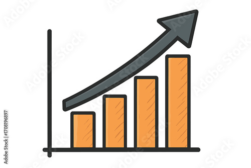 Growth chart vector icon. Business success & financial progress concept. Upward arrow on bar graph symbolizing profit, investment return, market increase. Statistic cartoon diagram.
