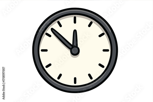 Wall clock vector illustration. Simple round clock face icon. Metaphor for time management, deadline, schedule, countdown and urgency. Last minute or eleventh hour concept.