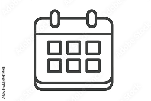 Calendar icon for schedule, date, and time management. Simple vector line art symbol for planning events, appointments, and deadlines. Organizer and reminder pictogram.