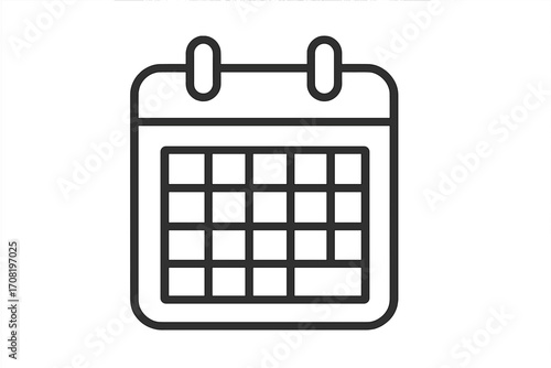Calendar icon vector. Simple line art for schedule, date, and appointment reminder. Time management and planning symbol. Organizer for events, deadlines, and meetings.