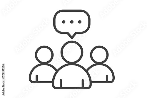Group of people talking icon. Team communication, business meeting, conference concept. Leadership, public speaking, discussion, teamwork. Speech bubble, feedback, social chat.