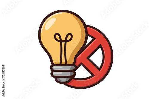No idea concept icon. Bad or wrong idea symbol. Light bulb with forbidden sign. Creativity, innovation block. Stop thinking metaphor. Prohibited, not smart solution.