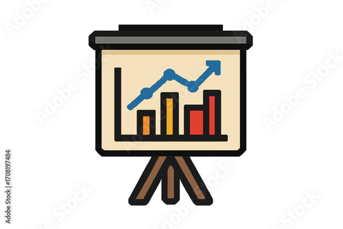 Presentation board with growing graph chart. Business data analysis concept. Financial report with statistics and diagram. Infographic for success and progress. Vector icon.