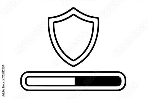 Security scan progress bar with shield icon. System protection loading concept. Antivirus update, safety check and data defense. Secure download vector for web and apps.