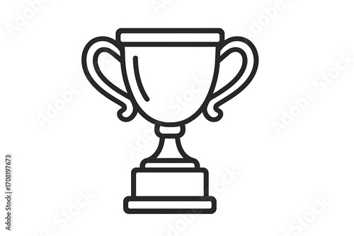 Trophy award for winner. Champion cup icon. Victory, success, achievement concept. First place prize symbol. Competition, contest, leadership. Goal, best, reward. Line art vector.