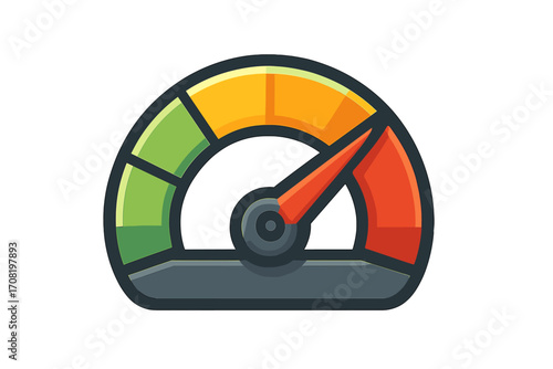 Speedometer icon vector for performance measurement. Gauge symbol for speed, power, and risk level indicator. Dashboard element for progress, score, or rating meter.