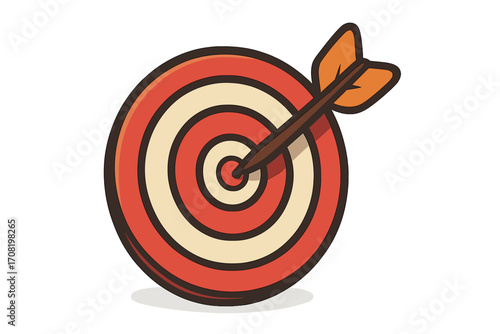 Target with arrow hitting the bullseye. Business goal success and achievement. Marketing strategy concept. Dartboard icon for accuracy and focus. Cartoon vector illustration.