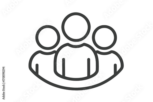 Team icon, community symbol for teamwork and collaboration. Group of people logo concept. Social network, partnership, leadership and business user avatar. Simple line vector.