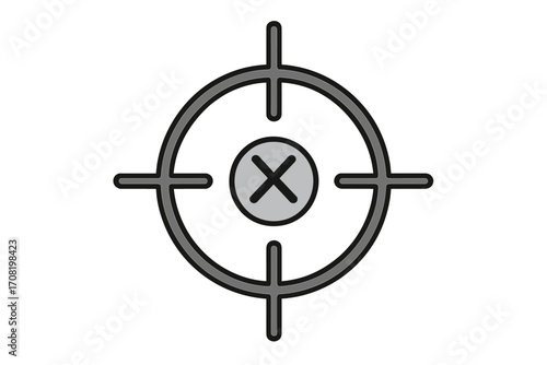 Target miss icon. Wrong goal concept. Crosshair with x mark. Business failure or error symbol. Canceled objective. Vector illustration for strategy, focus, and accuracy.