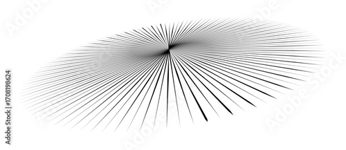 Lines in circle abstract background. Dynamic transition illusion. Black shape on a white background. Perspective view.