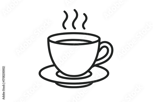 Coffee cup icon vector line art. Hot drink symbol with steam. Simple outline illustration for cafe menu, morning beverage, coffee break. Minimal linear graphic element.