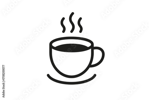 Coffee cup line icon. Hot drink mug symbol with steam. Vector for cafe menu, logo. Tea, espresso, latte pictogram. Minimal breakfast beverage sign for web, app, ui design.