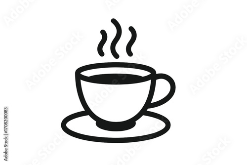 Coffee cup icon vector line art symbol. Hot drink mug with steam for cafe menu or coffee shop logo. Simple minimal outline pictogram for web, app, and graphic design.