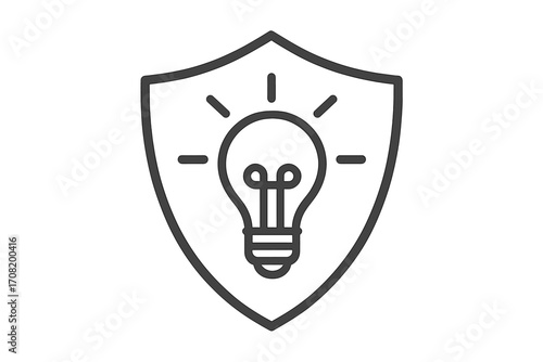 Patent idea protection icon. Intellectual property safeguard concept. Creative innovation, inspiration, and solution symbol. Lightbulb in shield for security and safety vector.
