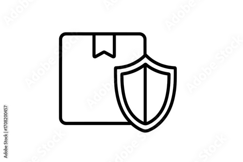 Package protection and secure delivery line icon. Shipping insurance and safe shopping guarantee symbol. Logistics safety, product warranty, and consumer rights concept vector.