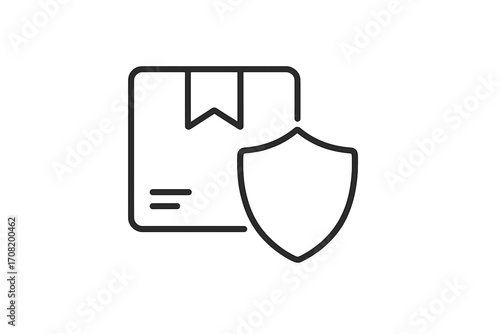 Secure package delivery icon. Safe shipping symbol. Parcel insurance and protection shield sign. Vector for logistics, e-commerce, and cargo guarantee. Cargo safety concept.