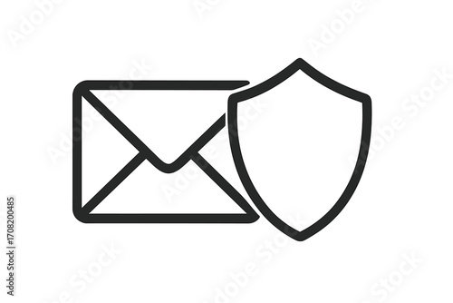Email security icon with a shield. Secure mail, data protection, and online privacy concept. Antivirus, spam guard symbol. Vector outline for web, app interface design.