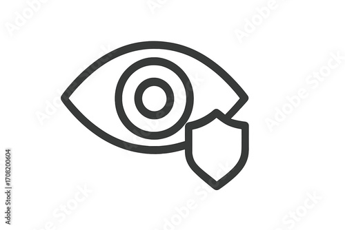 Eye with shield security icon. Concept of vision care, data protection, and privacy. Health, safety, and defense symbol. Minimalist line art for web, app, cybersecurity logo.