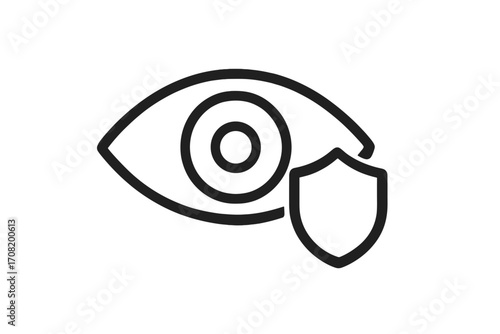 Eye protection icon with shield. Vision care and security concept. Vector line symbol for safety, privacy, and data defense. Secure view, watch, and supervision logo.