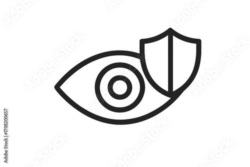 Eye protection icon. Vision security and safety concept. Data privacy symbol. Secure view and antivirus defense pictogram. Ophthalmology and eyesight care vector logo.