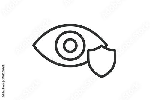 Eye protection icon with shield for security and safety. Concept of vision care, data privacy, and defense. Vector logo for antivirus software, firewall, or insurance.