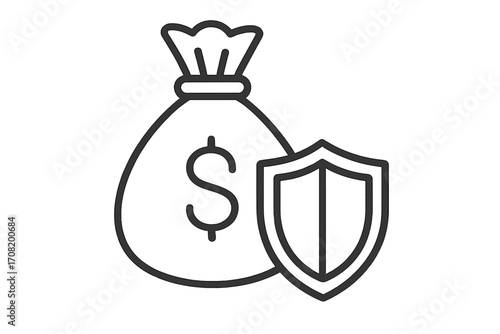 Money protection icon. Financial security concept. Investment insurance and savings safety. Capital wealth defense symbol. Vector line illustration for banking and finance apps.