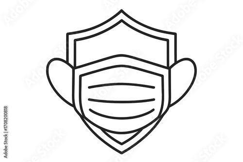 Medical face mask and shield icon. Protection and safety symbol. Health care concept. Virus, pandemic, and infection prevention. Outline vector illustration for security.