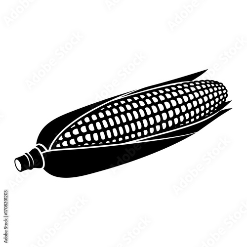 Black silhouette of a corn cob isolated on white background