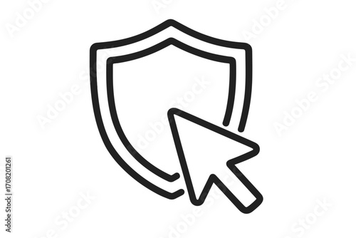 Secure click online protection concept. Shield and cursor line icon. Web safety and data privacy symbol. Antivirus software guard. Internet security metaphor. Trust guarantee.