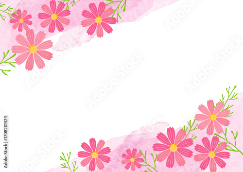 優しい水彩のコスモス背景イラスト