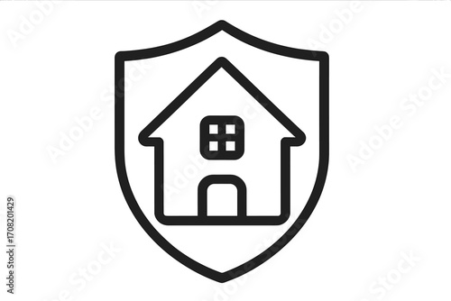 Home security shield icon vector. House protection and safety linear sign. Property insurance and real estate guard concept. Safe home outline symbol for web and mobile apps.