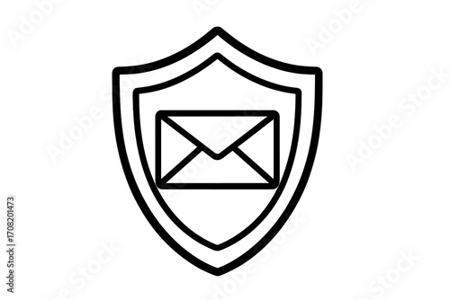 Email security icon concept. Shield with envelope for message protection and data privacy. Secure communication and anti-spam guard symbol. Antivirus and phishing protection for inbox.