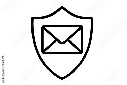 Secure email protection shield icon. Internet data safety, anti-spam filter, confidential communication concept. Vector for cybersecurity, web privacy, and message security.