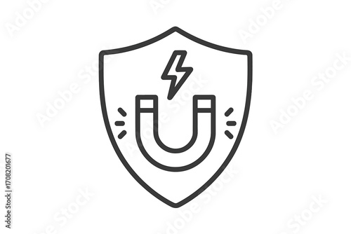 Magnetism shield icon for customer retention and lead generation. Vector concept of client attraction, marketing force, and powerful business security strategy. Energy protection.