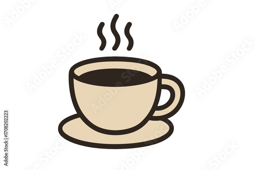 Simple coffee cup icon, vector cartoon illustration of a hot drink. Steaming mug of espresso or tea for graphics, concept, apps. Morning beverage symbol for cafe menu design.