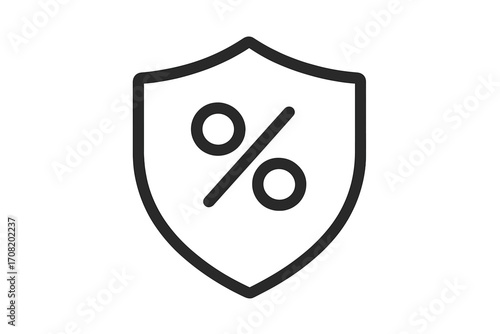 Percent shield icon for discount and sale guarantee. Financial protection and secure deal badge. Best price offer symbol. Vector line art pictogram for web and apps design.