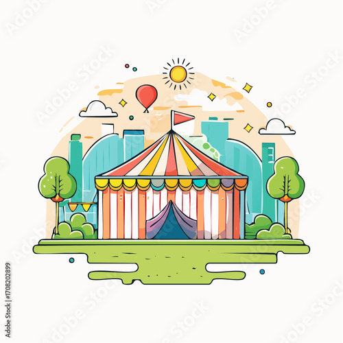 Colorful Circus Tent in City Park Illustration