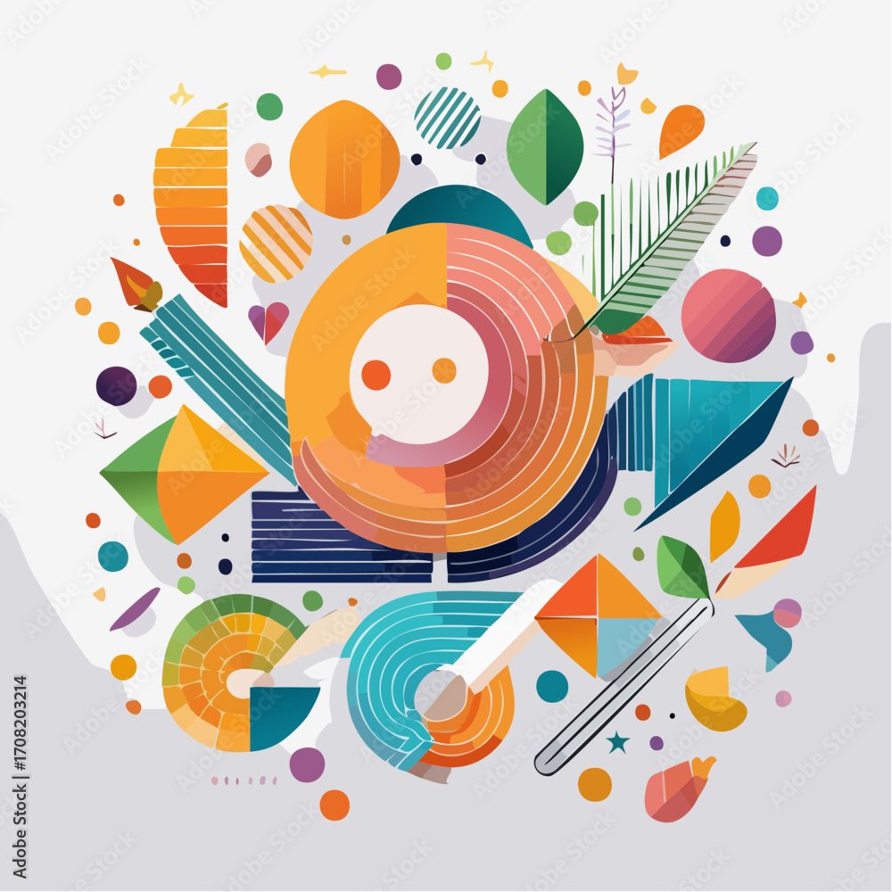 Obraz premium Abstract Colorful Geometric Composition with Organic Elements